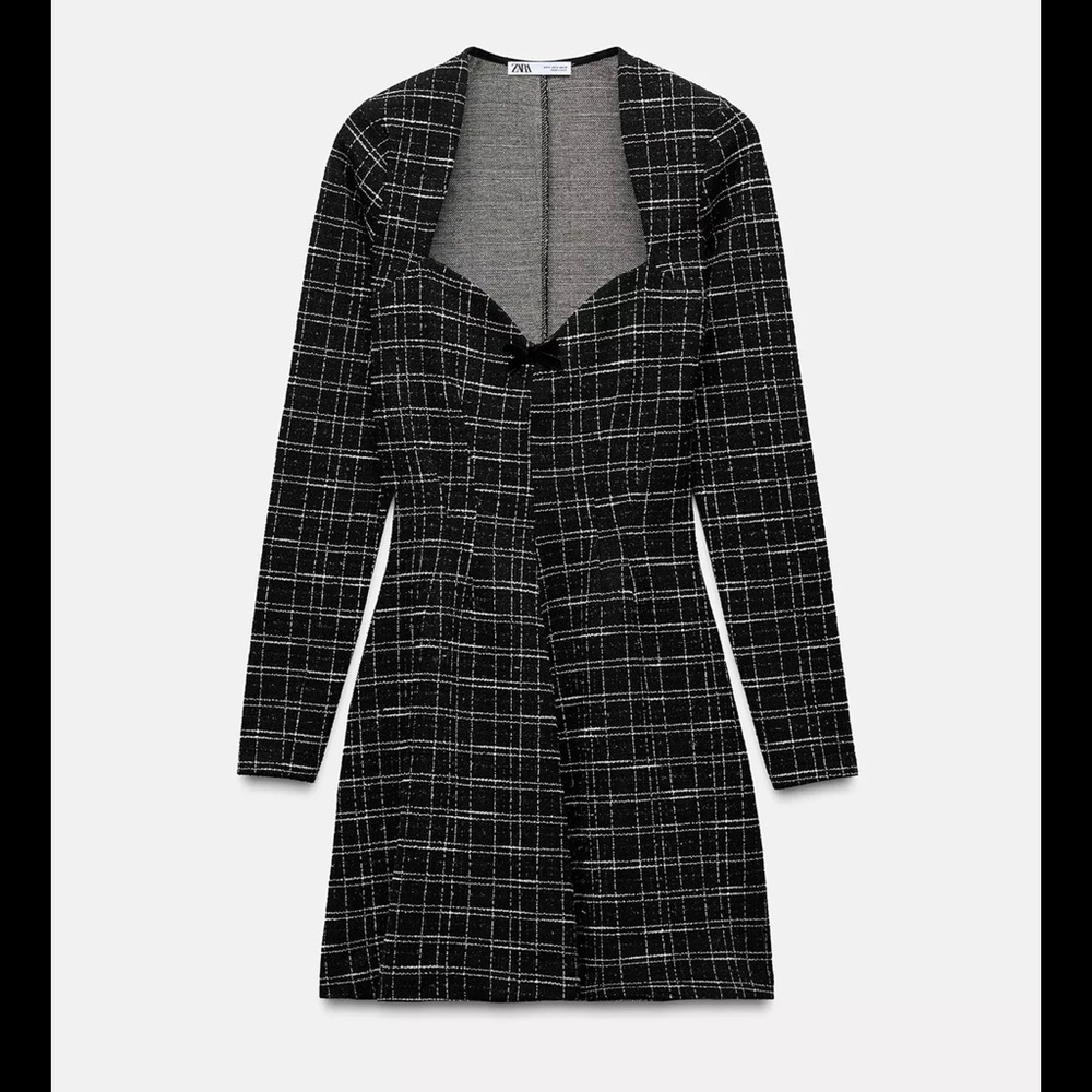 Zara Women's Black and White Checkered Blazer